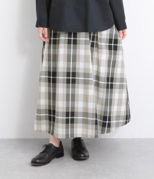 コットンチェックタックフレアスカート(グレー-ONESIZE)