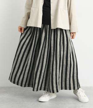 リネンストライプタックスカート(ブラック-F)