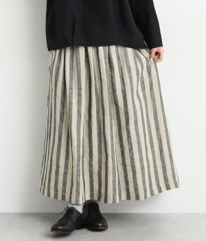 リネンストライプタックスカート(ベージュ-F)