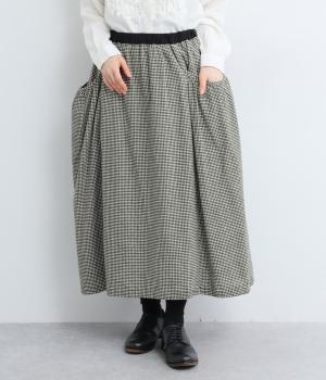 コットンリネンチェック　ポケットギャザースカート