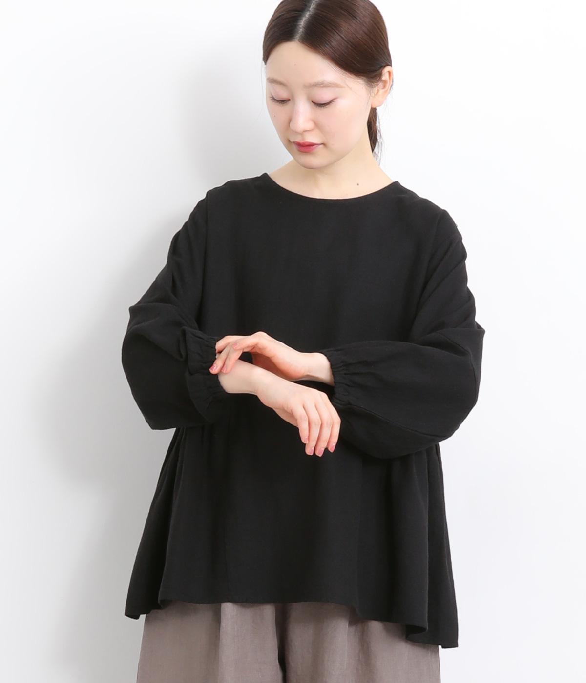 リネンレーヨンピンタック2wayブラウス(ブラック-ONESIZE)