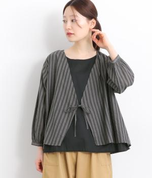 コットンストライプ2wayブラウス(ブラック-ONESIZE)