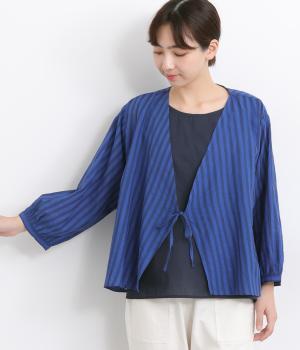 コットンストライプ2wayブラウス(ブルー-ONESIZE)