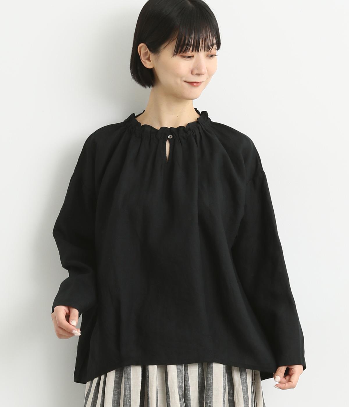 リネンフリルコクーンブラウス(ブラック-F)
