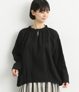 リネンフリルコクーンブラウス(ブラック-F)