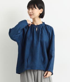 リネンフリルコクーンブラウス(ブルー-F)
