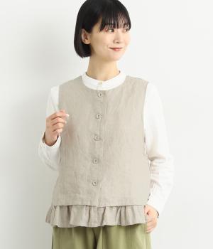 リネン裏付きフリルベスト(ベージュ-F)