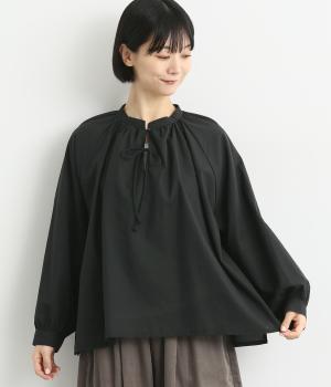 コットン細番手タッセルリボンブラウス(ブラック-F)