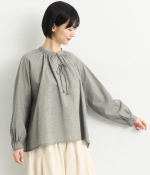 コットン細番手タッセルリボンブラウス(チドリ-F)