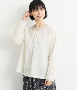 コットンリネン別布配色ブラウス(ホワイト-F)