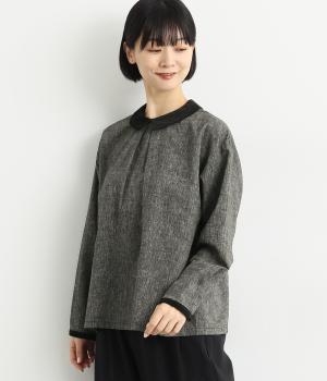 コットンリネン別布配色ブラウス(ハケメ-F)