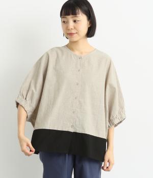 コットンリネン配色切替ドルマンブラウス(ベージュ-F)