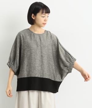 コットンリネン配色切替ドルマンブラウス(ヘリンボン-F)