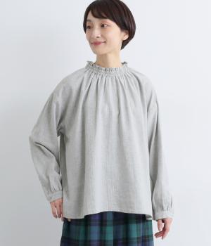 ヘリンボーン　フリル襟ブラウス(ライトグレー-F)