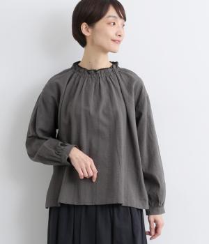 コットンリネン　総刺繍フリルブラウス(ダークグレー-F)