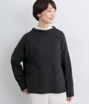 ウール混　ボトルネックプルオーバー(ブラック-F)