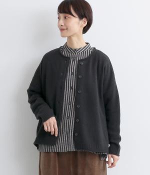 ウール混　サイドポケット2wayニットカーディガン(ブラック-F)