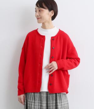 ウール混　サイドポケット2wayニットカーディガン(レッド-F)