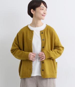 ウール混　サイドポケット2wayニットカーディガン(マスタード-F)
