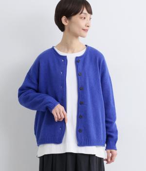 ウール混　サイドポケット2wayニットカーディガン(ブルー-F)