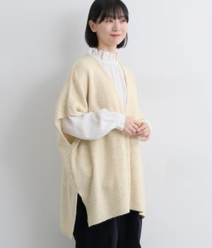 メリノウール　カノコ編みカーディガン(アイボリー-F)