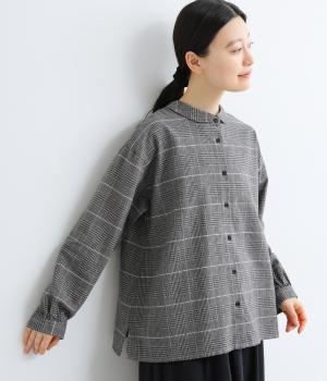 コットンリネングレンチェックブラウス(グレー-F)