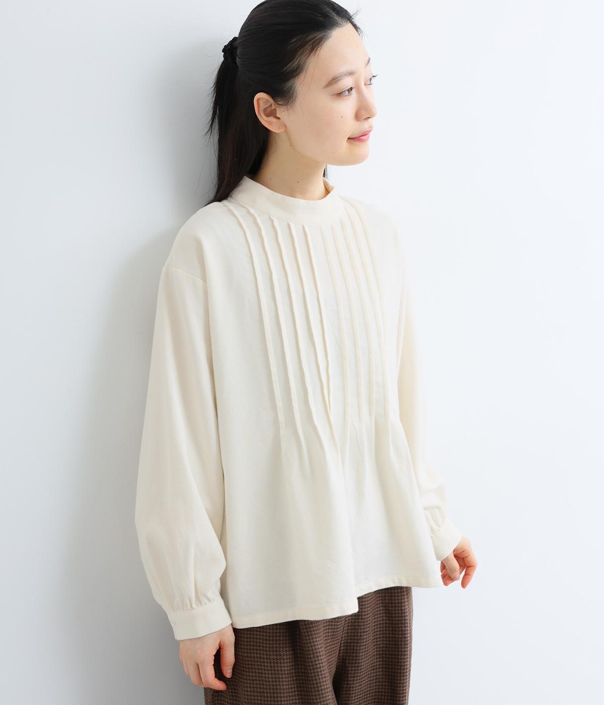 コットンツイルピンタックブラウス(ホワイト-F)