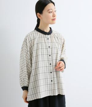 コットンリネンチェック配色ブラウス