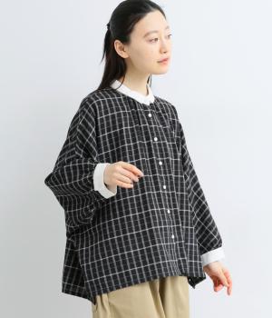 コットンリネンチェック配色ブラウス(ブラック-F)