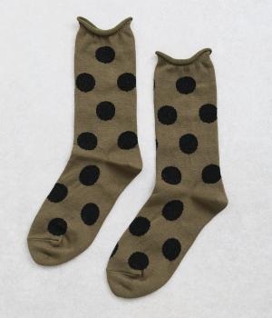 コットンドットソックス(カーキ×ブラック-F)