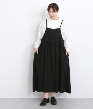 リネンレーヨンキャミワンピース(ブラック-ONESIZE)