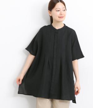 リネン後別布切替チュニック(ブラック-ONESIZE)