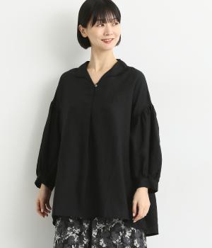 リネンオープンカラーチュニック(ブラック-F)