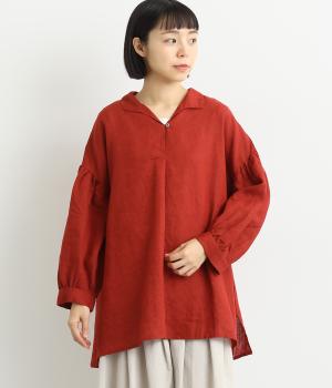 リネンオープンカラーチュニック(レッド-F)