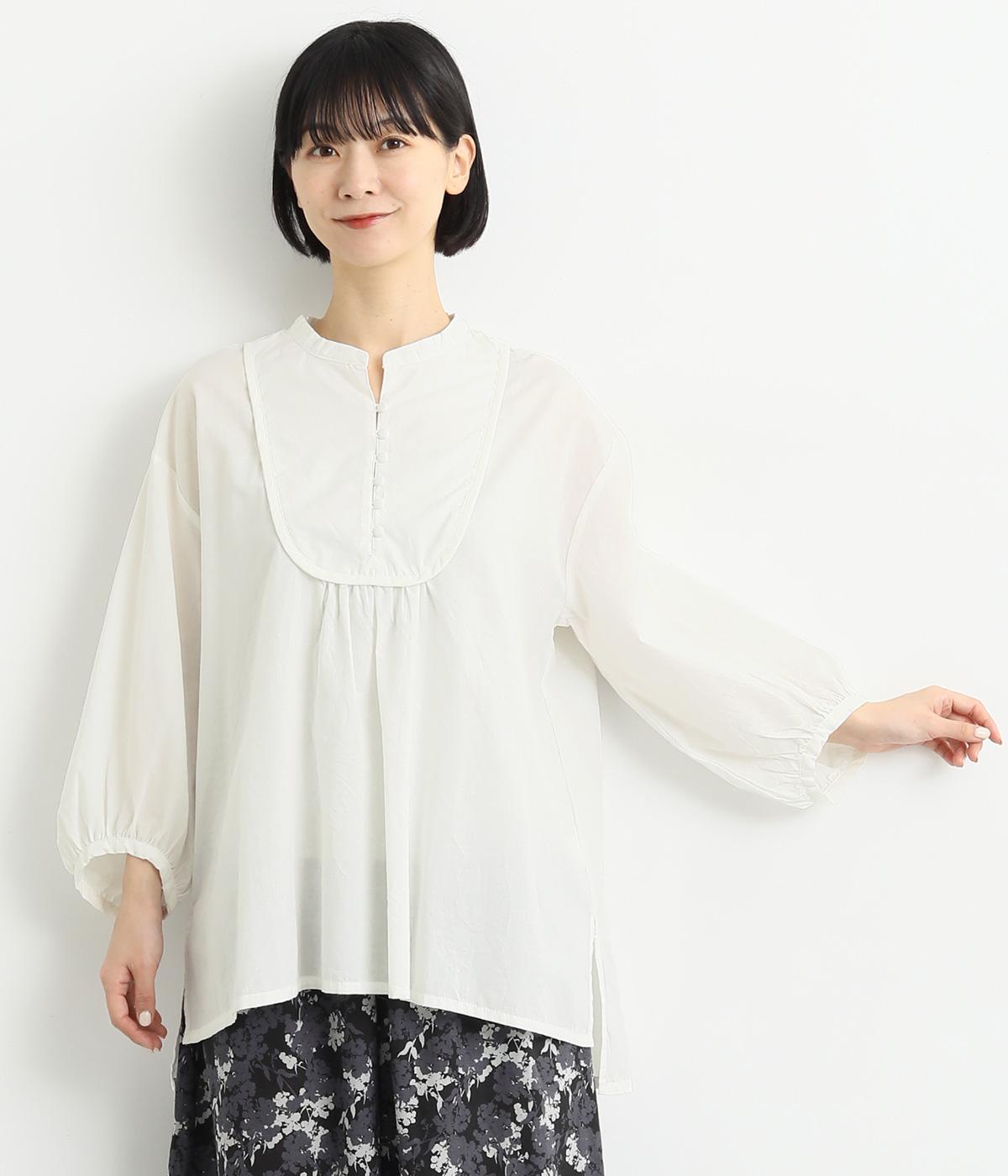 コットン細番手ヨーク切替チュニック(ホワイト-F)