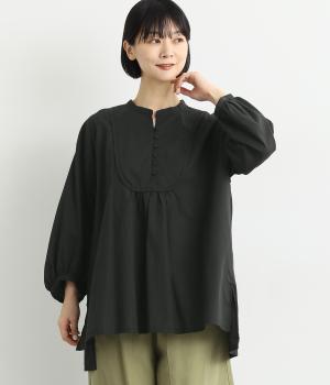 コットン細番手ヨーク切替チュニック(ブラック-F)