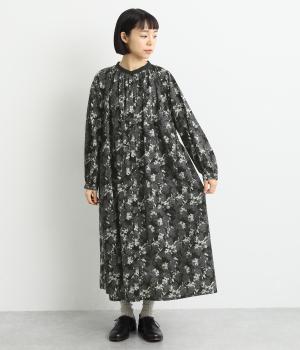 コットン細番手プリント襟配色ワンピース