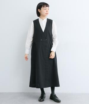 コットンリネン　ジャンパースカート(ブラック-F)