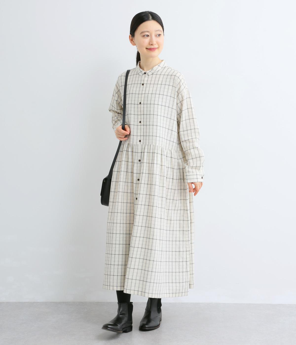 コットンリネンチェックワンピース(ホワイト-F)