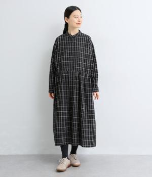 コットンリネンチェックワンピース(ブラック-F)