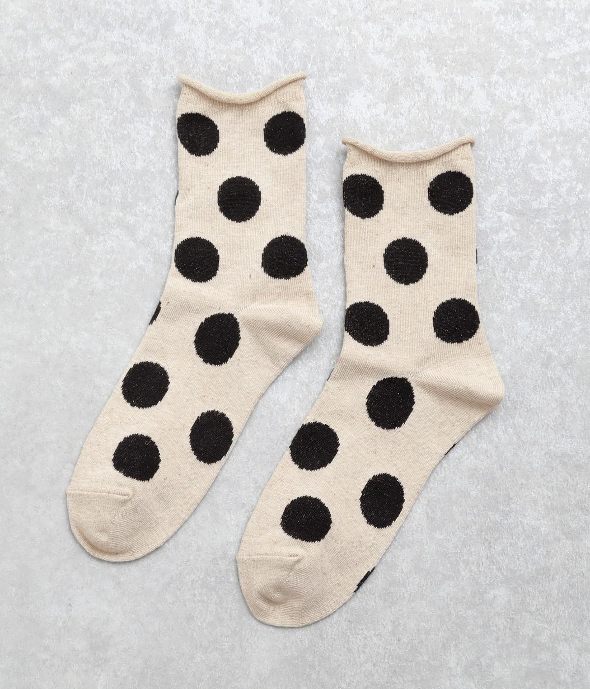 コットンリネンドットソックス(ナチュラル×ブラック-F)