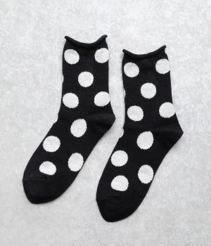 コットンリネンドットソックス(ブラック×アイボリー-F)