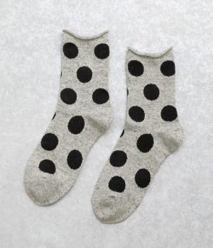 コットンリネンドットソックス(グレー×ブラック-F)