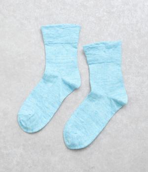 リネン無地ソックス(ライトブルー-F)