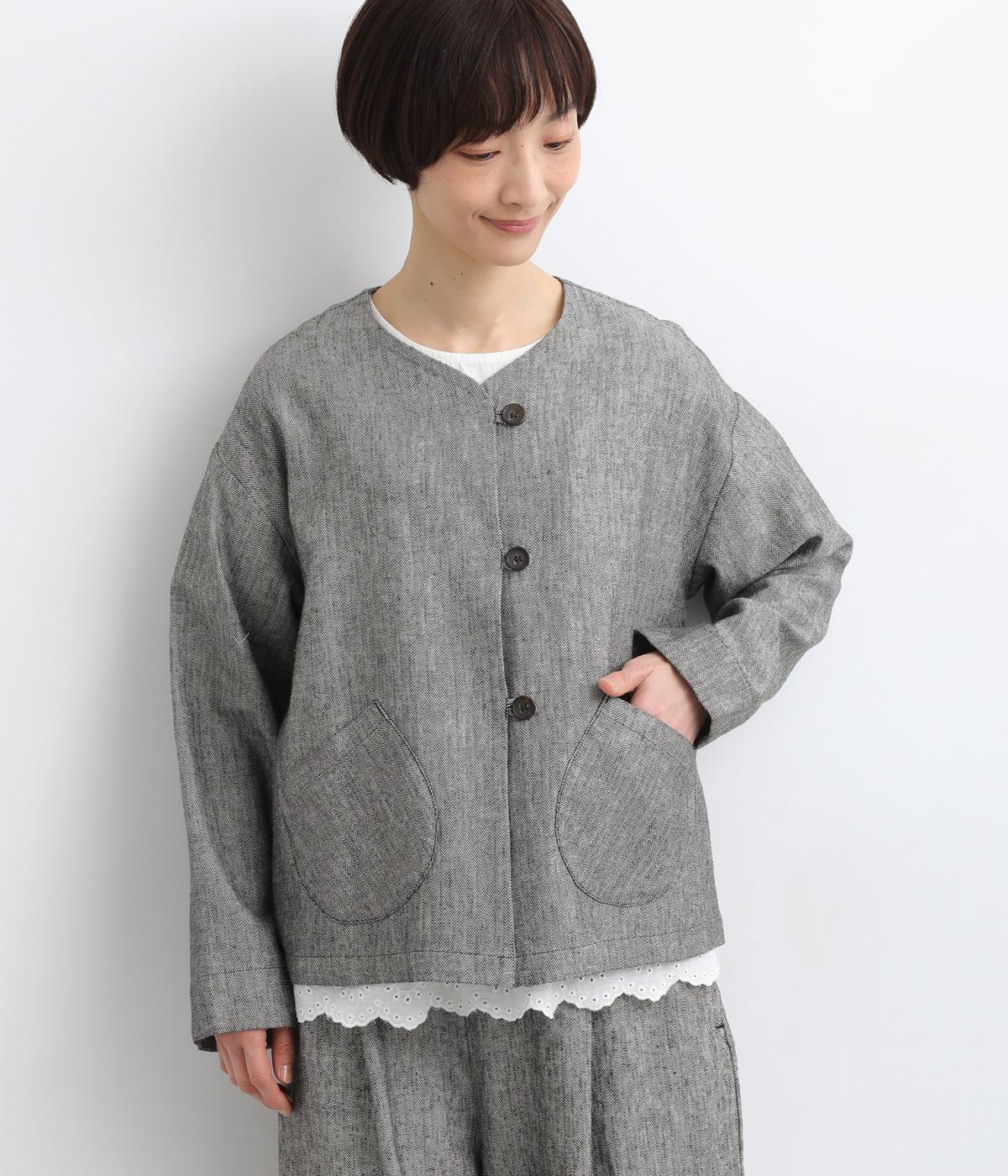 コットンリネンヘリンボーンジャケット(ヘリンボン-F)