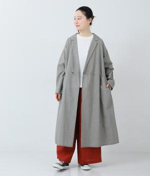 コットンリネンポプリン　切替えギャザーコート