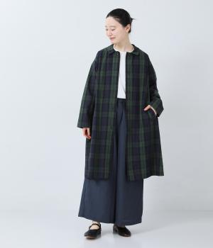 コットンポプリン　ステンカラーコート(チェック-F)