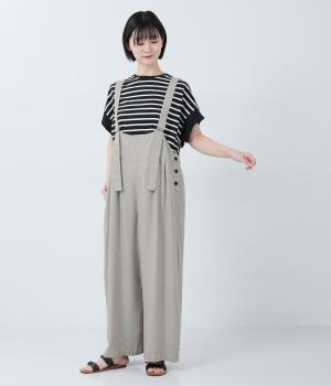リネンレーヨンへリンボン　サロペット(グレー-F)