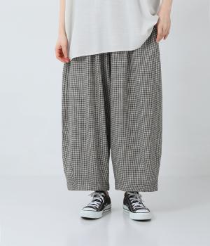 リネンレーヨンへリンボン　バルーンパンツ(ギンガム-F)
