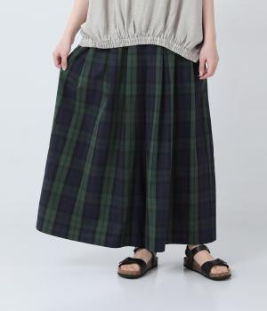 コットンポプリン　タックワイドパンツ(チェック-F)